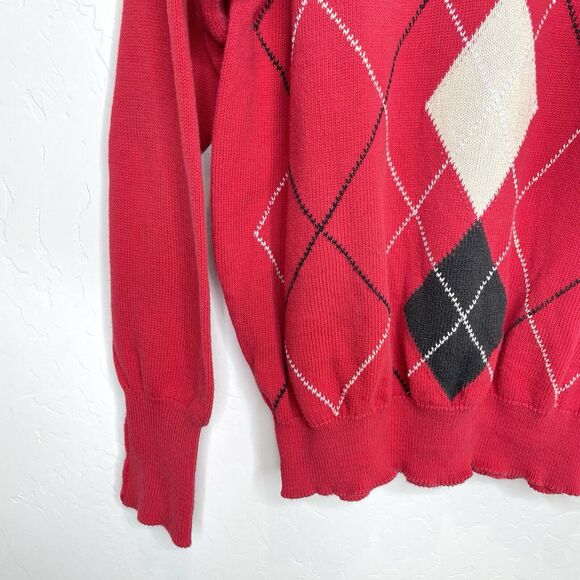 Vintage J. McInerney Ltd Mens 112/44” Red Argyle Cotton Crew Sweater Scotland - Picture 3 of 5